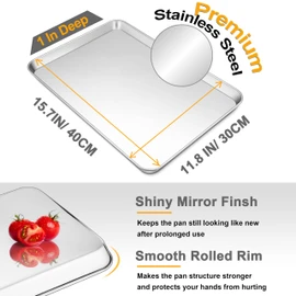 16 Inch Baking Sheet Pan, Joyfair Stainless Steel Cookie Sheet Toaster Oven Tray, Professional Bakeware for Cookie/Bacon/Bread, Rolled Rim & Mirror Finish, Rust Resistant & Dishwasher Safe