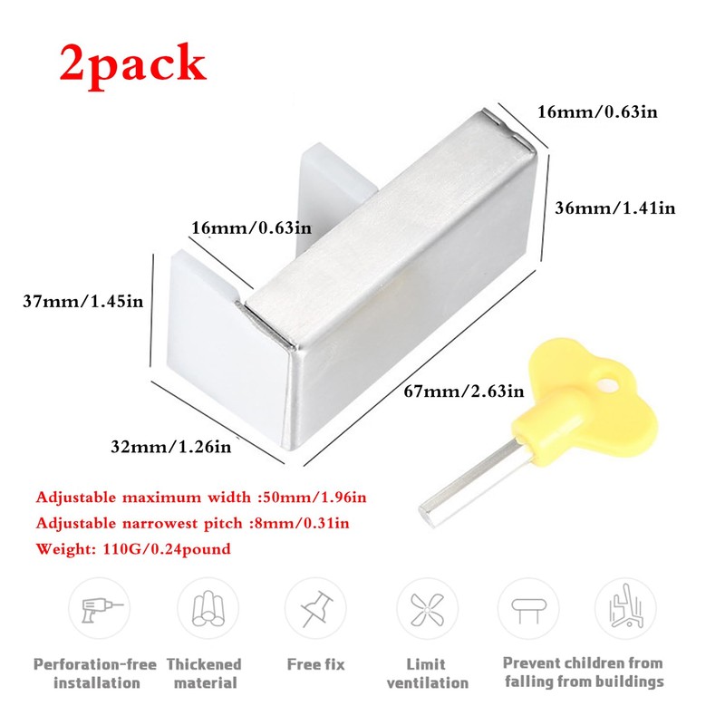 2 Pack Sliding Door Safety Lock - Child Proof Window