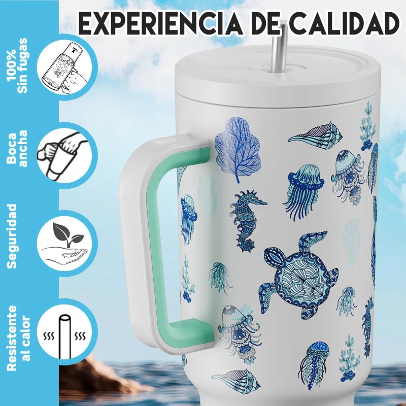 Meoky Vaso Térmicos De Inoxidable Con Calor/frí Pajilla 40oz