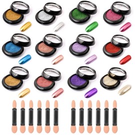 MKNZOME 12 Colours Chrome Nail Powder, Blue Purple Gold Silver Red Pink Nail Powder Pigment for Nail Powder Set, Glitter for Nails Glitter Powder for Crafts for Nail Art, Crafts, DIY