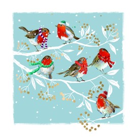 GBCC Ling Design Pack of 6 Artistic Charity Christmas Cards - 'Festive Robins' - 6 Cards of 1 Illustrated Design - From The Great British Card Company, 141 x 141 mm