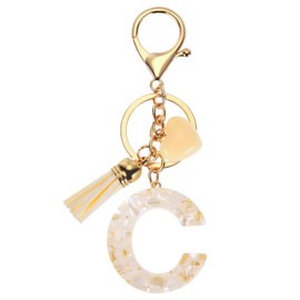 PATIKIL Alphabet Initial Letter Keychain, Resin Cute Keychains with Tassel Heart Letter C Pendant Charm for Women Key Purse Handbag Backpack Bag Accessories, Beige