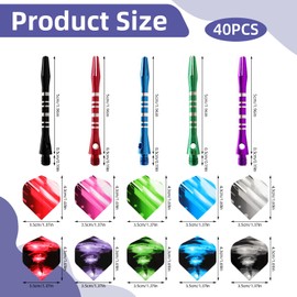 QKURT 20 Sets Dart Stem, Metals Accessories Medium Dart Shafts, Aluminum Darts Shafts with Standard 2BA Thread Colorful Dart Flights for Indoor Dart Game Professional Dart Accessories