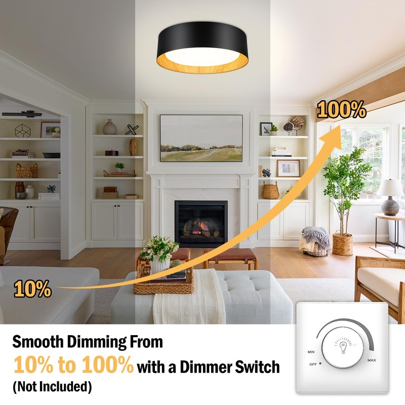 BrightHome Flush Mount Ceiling Light, 13in 2600LM 25W(300W Equiv), LED
