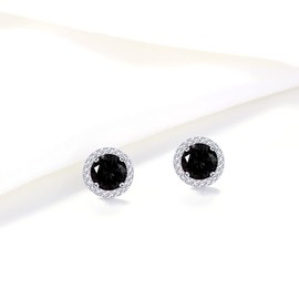 QUKE 8mm Black Cubic Zirconia Crystal Round Pierced Ears Stud Earrings Silver Tone Jewellery For Women Girls