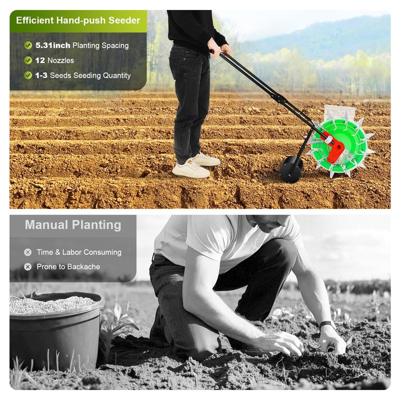 Manual Garden Seeder Hand-Push Roller Seeding Fertilizer Applicator Peanut Planter