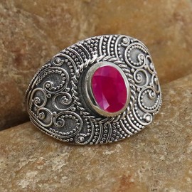 Im Labor gezüchteter Rubin Edelstein 925 Sterling silber Band Ring Herren und Damen Handgefertigter Schmuck CRG1084AM7_(53 (16.9))