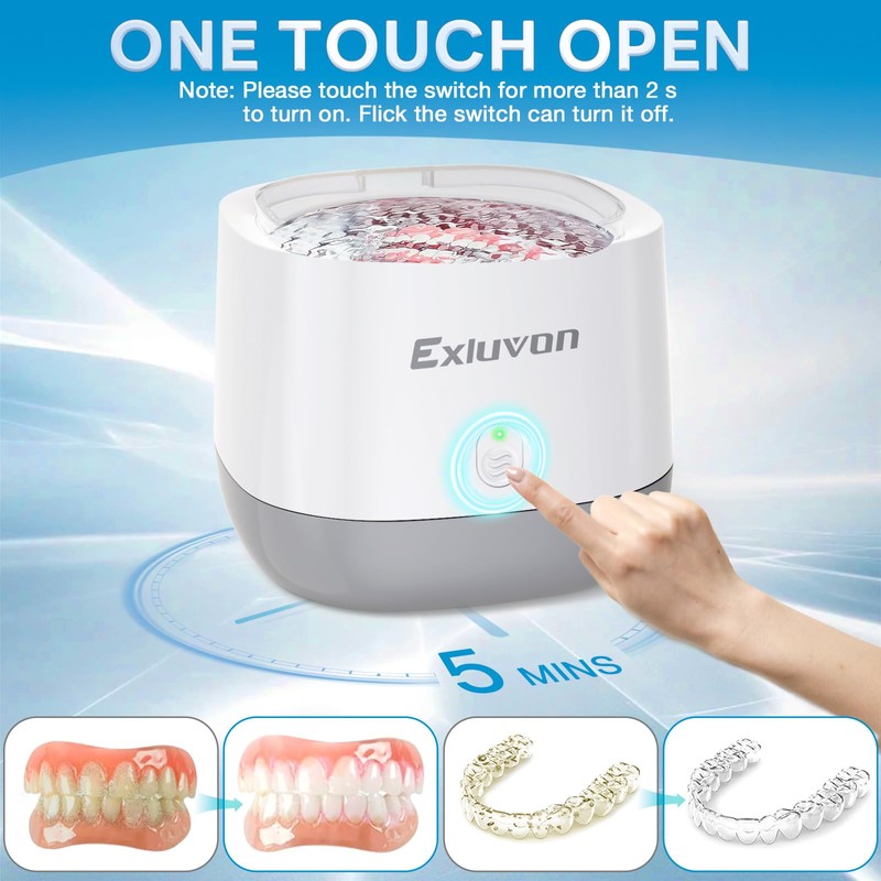Exluvon Ultrasonic Retainer Cleaner 45kHz, 250ML Portable Ultrasonic Cleaner, Professional