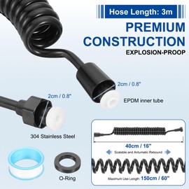 uxcell Bidet Sprayer Tube, 3 M Bidet Spring Hose Flexible Shower Tube PU Flexible Telescopic Bidet Hose for Toilet Faucet Bidet Sprayer Basin Faucet Showers, Black