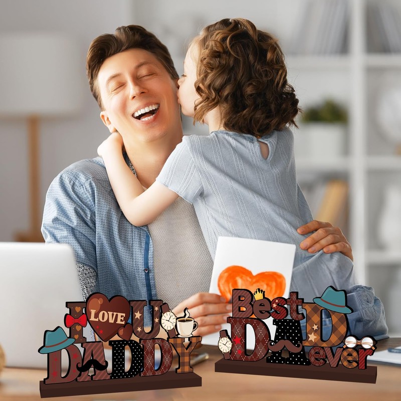 4pcs Fathers Day Decorations Table Centerpiece Wooden Happy Fathers Day