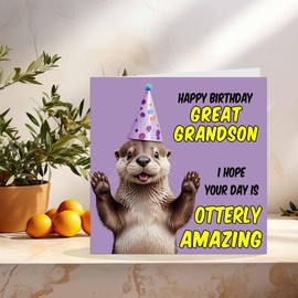 Great Grandson Birthday Card - Otterly Amazing - Funny Otter Birthday Card for Great Grandson