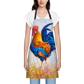 Smooffly Multicolored Rooster Apron - Unisex Adjustable Bib Apron for Home Kitchen, Restaurant, Coffee House