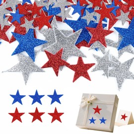 100 Pcs Patriotic Glitter Foam Star Stickers, Red White Blue Stars Self-Adhesive Sticker for 4th of July Independence Day Decor DIY Accessories Greeting Cards Kids Arts Crafts Party Supplies