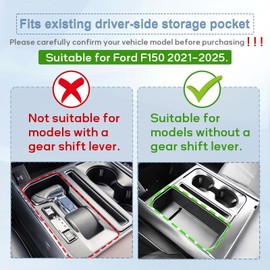 EDBETOS Center Console Pocket Cover for Ford F150 2021-2024 2025 Adapter Insert Tray, F150 Cubby Cover Hidden Secret Storage, Reduced Clutter (Fits Driver's Side Pocket,Not Fit Model w/Gear Lever)