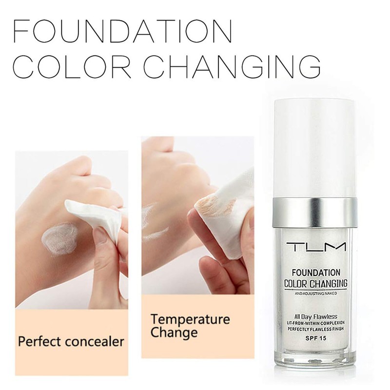 Colour Changing Foundation, Full Coverage Liquid Foundation, Long-Lasting Waterproof Makeup