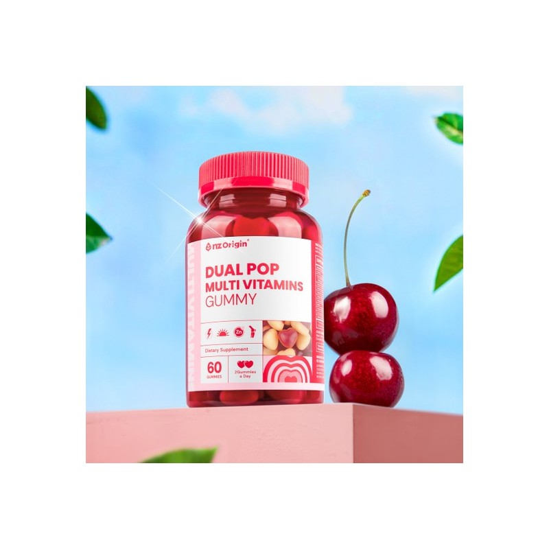 NZ Origin [1+1] Cherry Flavor/Dual Pop Multivitamin Gummies 60 Gummies