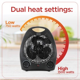 BLACK+DECKER Personal Desktop Heater, Space Heater for Office Desk, Home Office & Personal Use Desk, 2 Heat & Fan Only Settings, Adjustable Thermostat, BHD101B, Black