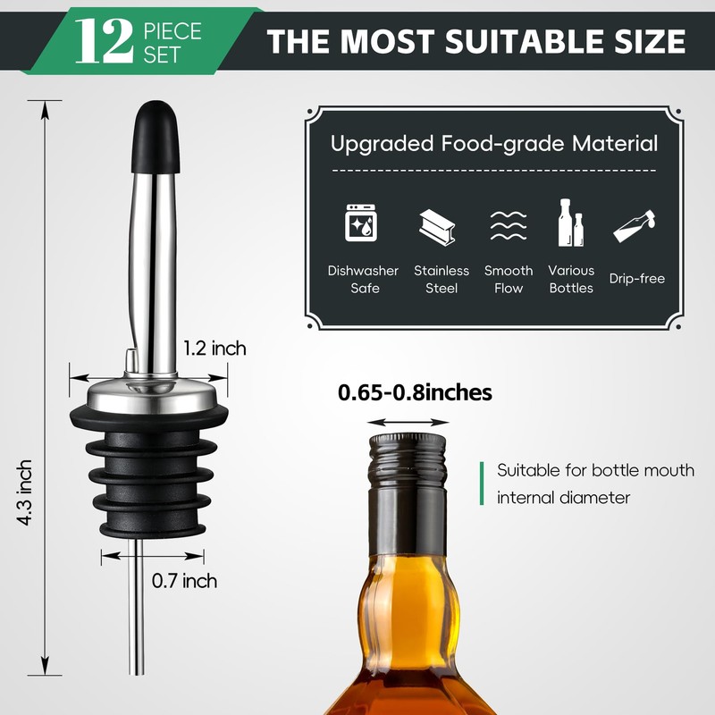 AOZITA 12 Pack Classic Bottle Pourers, Stainless Steel Liquor Pour