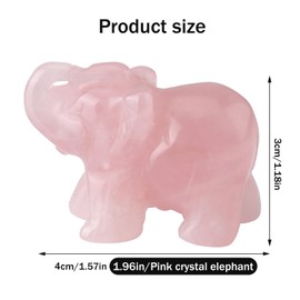 1.5 Inch Crystal Elephant Figures, Healing Carved Elephant Animal Figure Statue Ornament, Natural Hand Carved Crystal Elephant Figures, for Main Decoration, Interior, Rose Quartz
