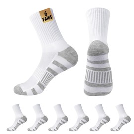 MUQU Mens White Quarter Socks - Thin Athletic Running Mid Crew Socks for Sports 6 Pairs