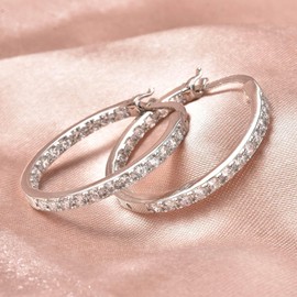 Shop LC 925 Sterling Silver Hoop Earrings for Women White Cubic Zirconia CZ Inside Out Jewelry Rhodium Plated Cute Gifts for Women Christmas Gifts