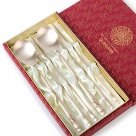 Golden Bell Embossed Balls Organic Spoon and Spoon Set / 골든벨 양각 완자 유기 부부수저 세트