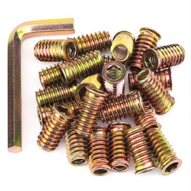 5/16-18 Threaded Inserts, Wood Inserts, Steel Threaded Inserts for Wood Furniture Screw, HELIFOUNER 25 Pieces 5/16”-18 x 25mm Threaded Inserts with Hex Wrench for Wood Furniture