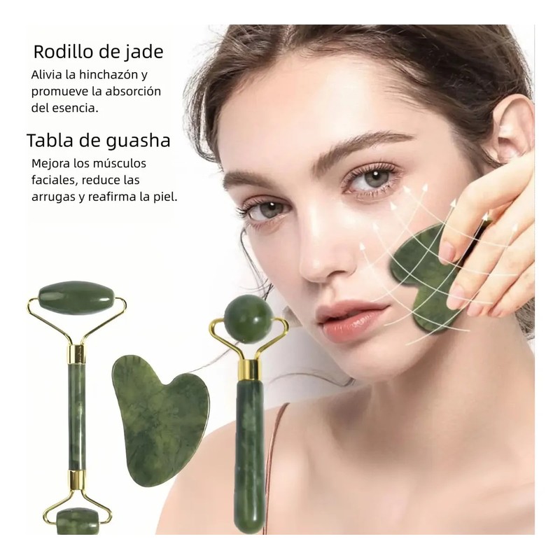 3pcs Rodillo De Masaje Facial De Jade Gua Sha Rejuvenece