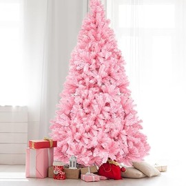 Karl home 7ft Pink Artificial Christmas Tree, Classic Spruce Tree with Sturdy Metal Stand for Home, Office, Party Festival Holiday Decoration,1400 PVC Branch