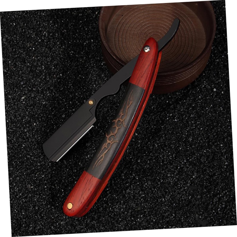 FRCOLOR Stainless Steel Barber Blade Holder Ebony Handle Traditional Shaving