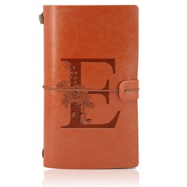 Initial PU Leather Travel Notebook Refillable Diary Travel Diary with Blank Pages, Initials E Gift for Girls Women School Friend Teacher Sisters Colleagues Birthday Mother's Day Gift