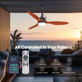 Fansconce 42" Outdoor Ceiling Fan, IP65 Waterproof Gazebo Fan with Light, Remote Control，6 Speeds，3CCT, Plug in Ceiling Fan with Adjustable Hanging Rod for Patio, Porch, Canopy