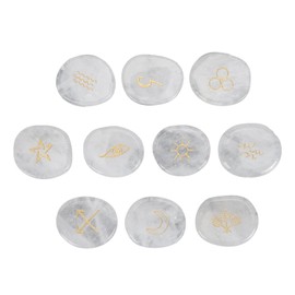 10Pcs Engraved Rune Stones Palm Stones Healing Witch Rune Stone with Engraved Symbol for Meditation Divination White Crystal