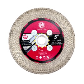 FOCSTOL Diamond Tile Saw Blade - 5''(125mm) Cutting & Grinding Disc Wheel with 5/8"-11 Flange for Porcelain Ceramic Tile Marble Granite Artificial Stone with X Mesh Rim for Angle Grinder