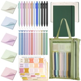 Bible Study Supplies,Bible Journaling Kit,Bible Study Kit with Journal,12 No Bleed Highlighters,12 Gel Pens,75 Tabs, 400 Sticky Notes,Christian Gifts for Women Men (Green)