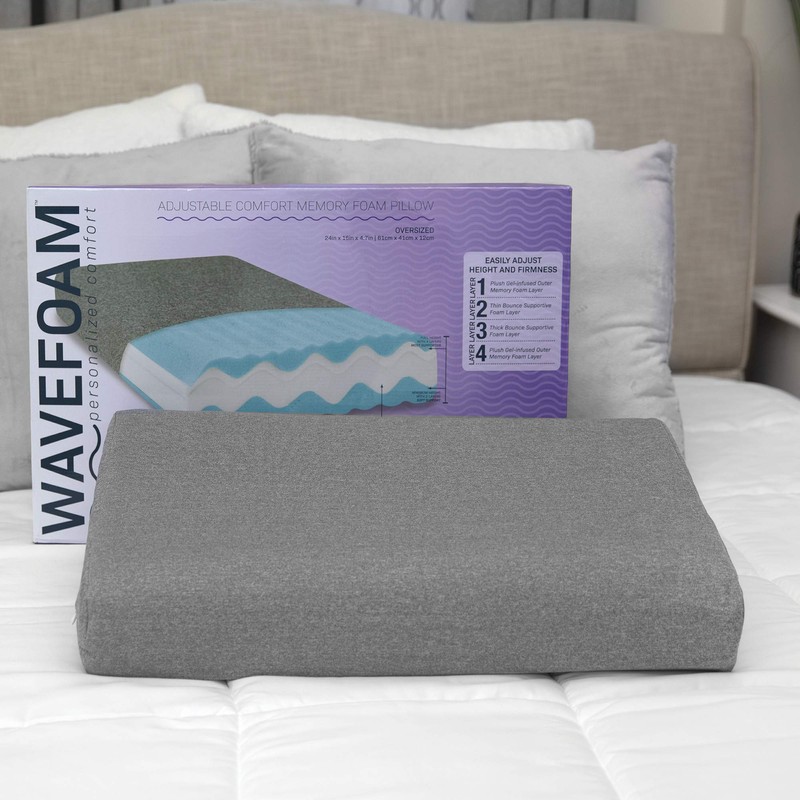 SensorPEDIC Adjustable Comfort Memory Foam WaveFoam Pillow, Oversized, Grey (73562)