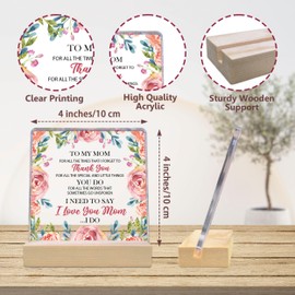 To My Mom Desk Decor, Mom Gifts from Daughter Son, Floral Mom Decorative Acrylic Desk Plaque Sign with Wood Stand, Birthday Mother's Day Thanksgiving Retirement Christmas Gifts for Mom-A01