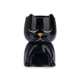 balvi Fondue Wake Cat Colour Black Heat Sensitive, Cat Opens Eyes When Heated Ceramic