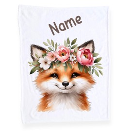 GRAZDesign Personalisierte Babydecke mit Fuchs und Blumenkranz, Geschenk zur Geburt und Geburtstag, weiche Kuscheldecke