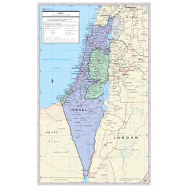 Israel with West Bank and Gaza Strip disputed territories - Detailed Political Wall Map Poster Large Print Rolled 24W"x38"H - Laminated