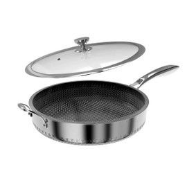 CATHYLIN 316L Stainless Steel 8QT Frying Pan Hexagon Nonstick Wok with Lid,Single Handle to Hold, PFOA Free, Dishwasher Oven Safe (8QT/Single Handle)