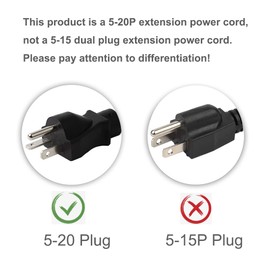 6Feet/1.83M Nema 5-20P Power Extension Cord, (UL CUL Listed) Heavy Duty 12AWG Nema 5-20P to 5-20R Extension Power Cable,20Amp T Blade Male to Female Cable