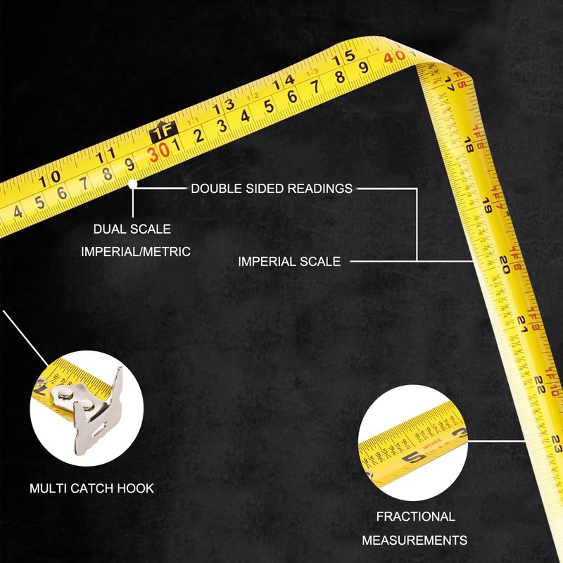 PROBON 25FT Tape Measure (2 Pack) - Dual Lock Double