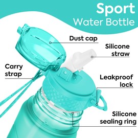 OLDLEY 450ml/15oz Kids Water Bottle with Straw Childrens Boys Girls Toddler Reusable Drink Bottles with Times Markings for School Home Camping Outdoor Sports BPA Free Leakproof Durable