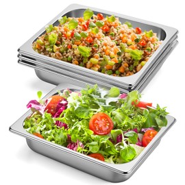 Yihurlm 4 Pack Hotel Pans, 1/2 Size 2.5 Inch Deep Stainless Steel Steam Table Pan, Half Size Catering Food Pans, Catering Food Storage Metal Pan for Home Party Hotel Buffet Restaurant