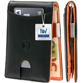 Kronenschein® Premium Men's Wallet with Money Clip, RFID Slim Wallet, Credit Card Case Gk-01, black/orange