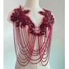 JRYYR Handmade Tassel Rhinestone Applique,Rhinestone Bodice Applique,Burgundy Rhinestone Applique for