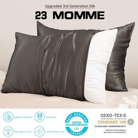 PROMEED Grey Silk Pillowcase Standard Size - Both Sides 23 Momme Grade 6A+Mulberry Silk Pillow Case Covers for Hair and Skin, Soft and Acne Free (Standard 20"x26", Grey)