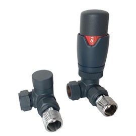 Greened House Kiev Anthracite Designer Corner Thermostatic Radiator & Towel Rail Valve TRV with Lockshield 15mm Pipework Standard Radiator