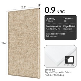 Olanglab Fiberglass Acoustic Wall Panels 4 Pack, 11.8'' x 23.6'' Sound Panels, Fabric Wrapped Sound Proof Panels for Walls (Khaki)